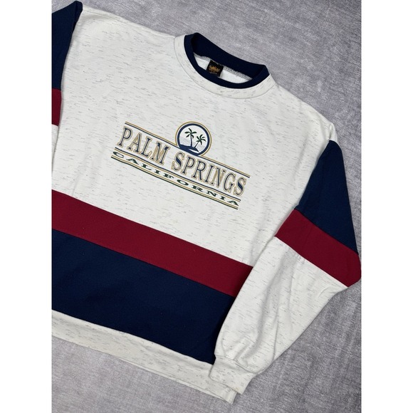 Other - Vtg Destination Sweatshirt‎ Mens Large Gray Palm Springs 80s Colorblock Crewneck